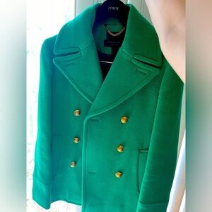 J. Crew Green Double-Breasted Kelly Green Stadium Cloth Coat